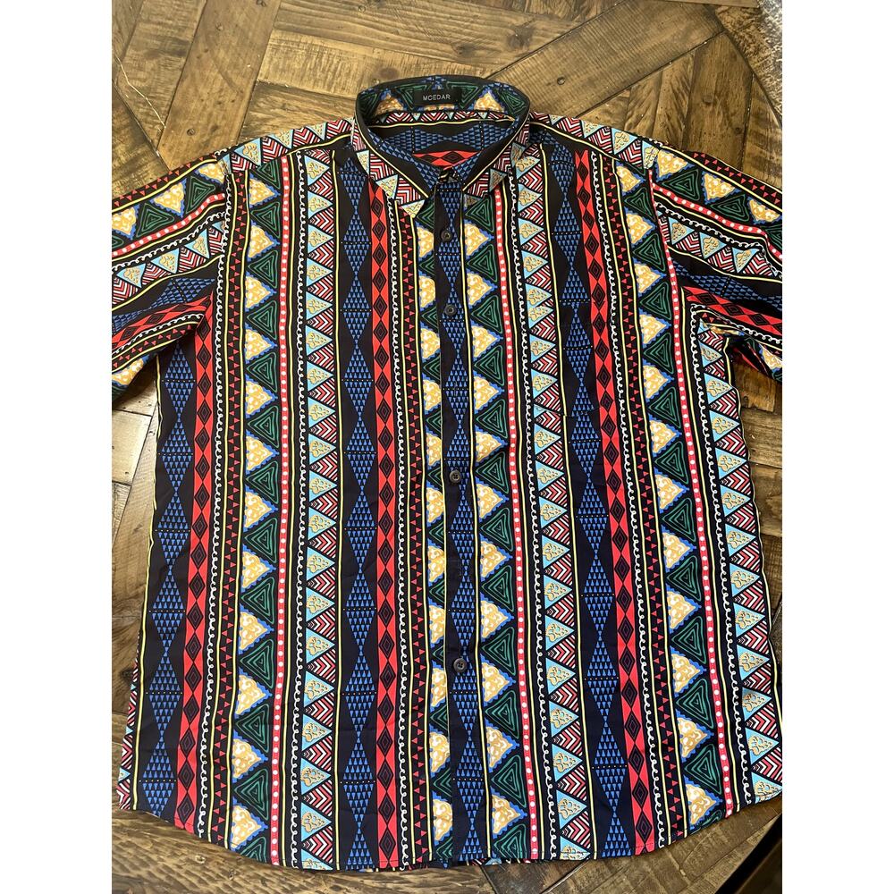 Mcedar Mens Casual Short Sleeve Button up Vintage Shirt Sz L